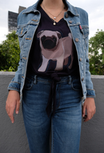 Cargar imagen en el visor de la galería, Blusa azul marino, estampado perro Pug
